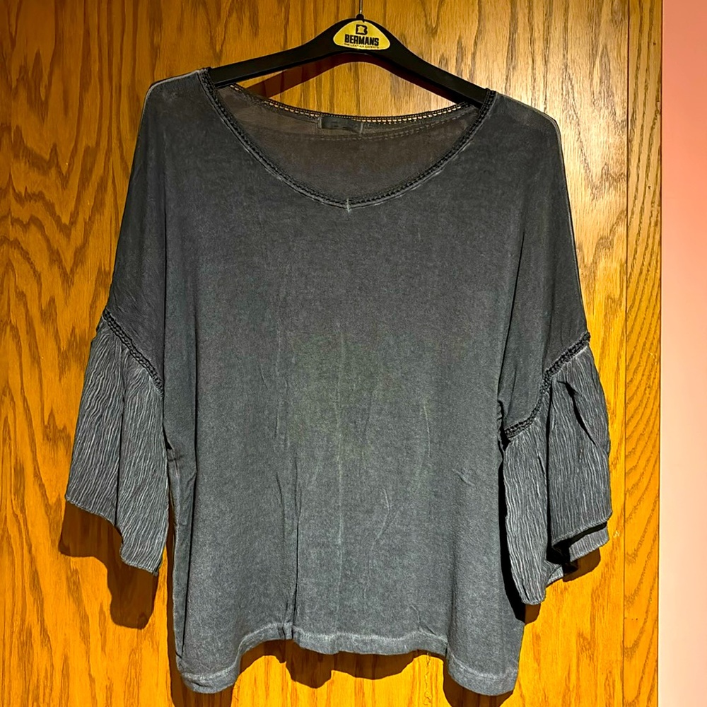 Charcoal sweater with blouse bell sleeves